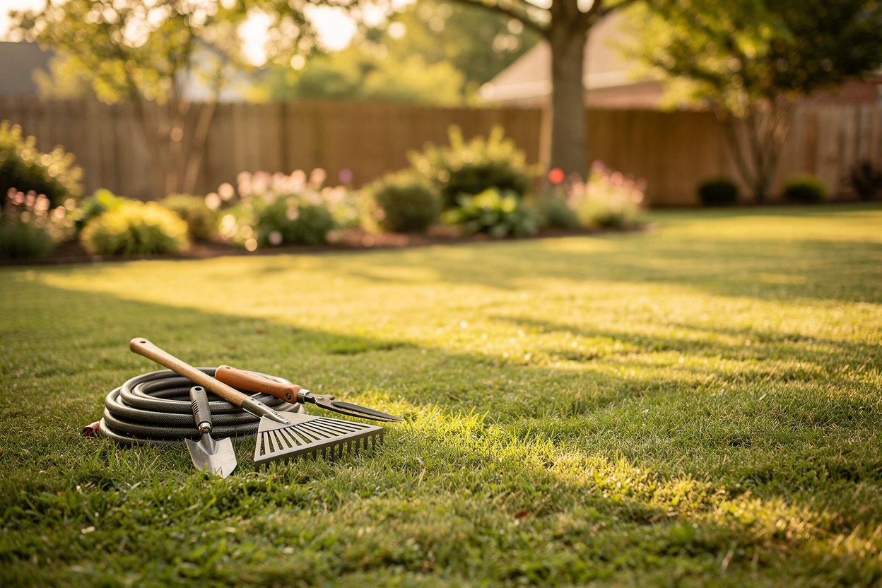 Green Ridge Landscaping well-kept Tennessee lawn in Nashville showing lush sod, clean edges, and quality lawn care