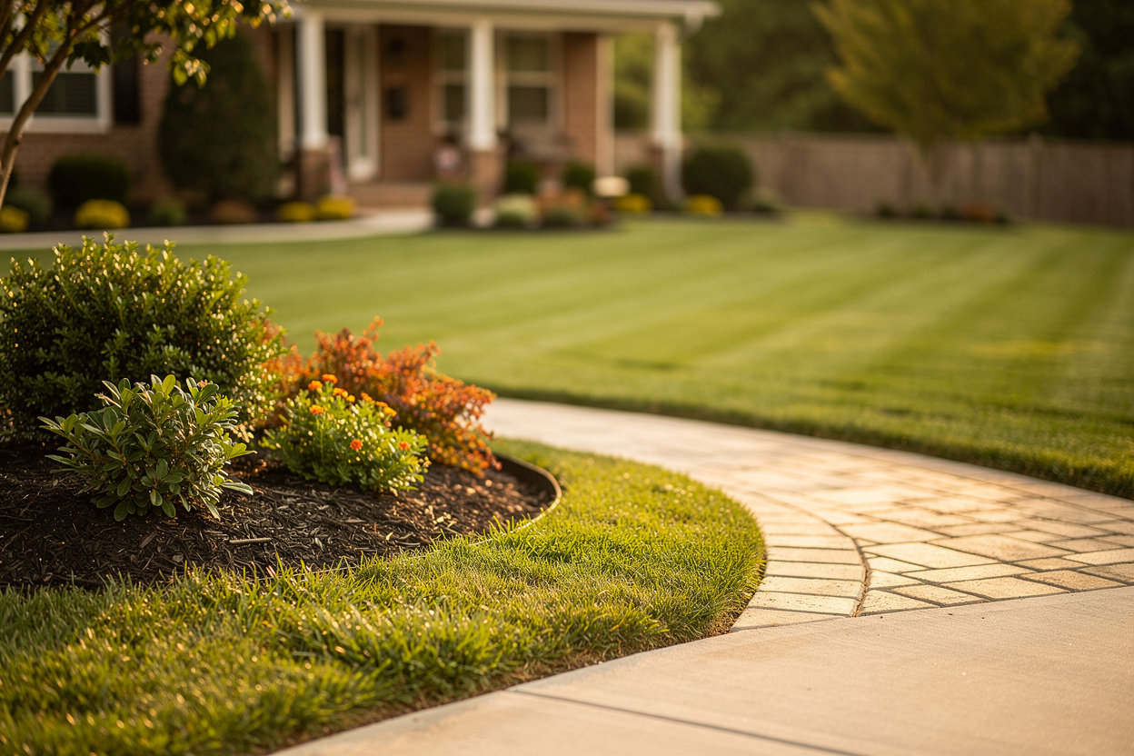 Green Ridge Landscaping well-kept landscaped yard in Nashville, TN with healthy green lawn and planted beds